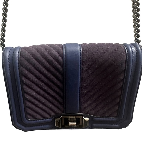 Rebecca Minkoff Leather Flap Crossbody Chevron adjustable strap Navy Blue - Picture 1 of 16